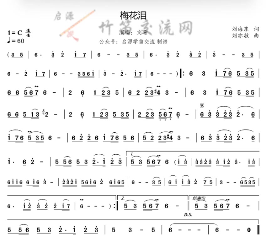 《梅花泪》动态简谱+伴奏分享交流
