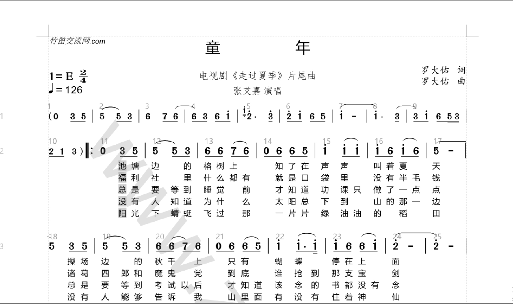 《童年》动态简谱 练习节奏很好用