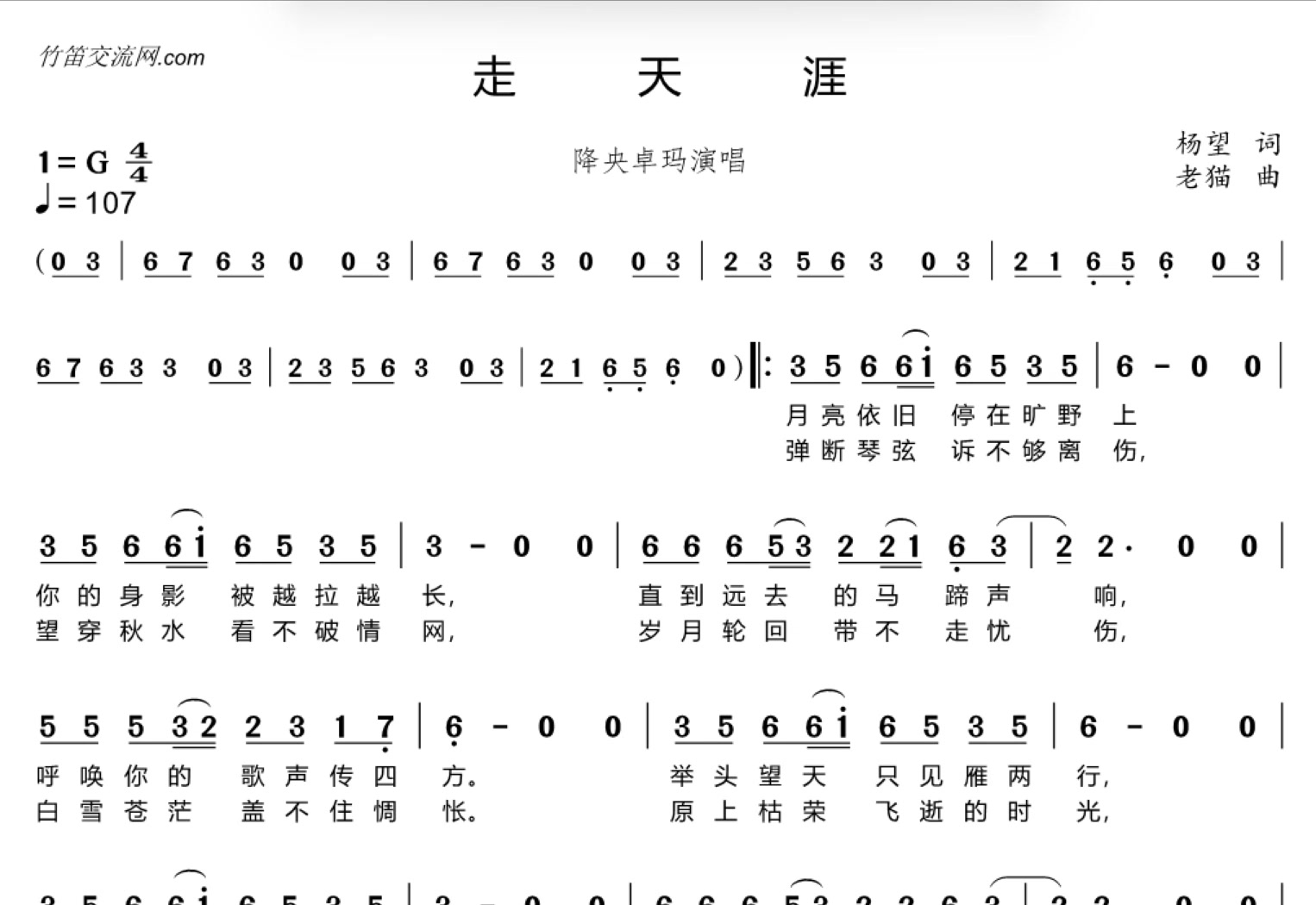 《走天涯》动态简谱学习交流分享