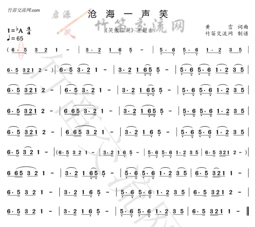 《沧海一声笑》动态简谱