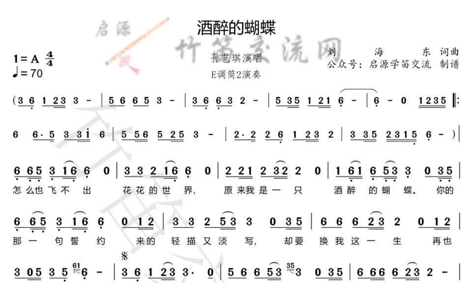 《酒醉的蝴蝶》动态简谱交流分享